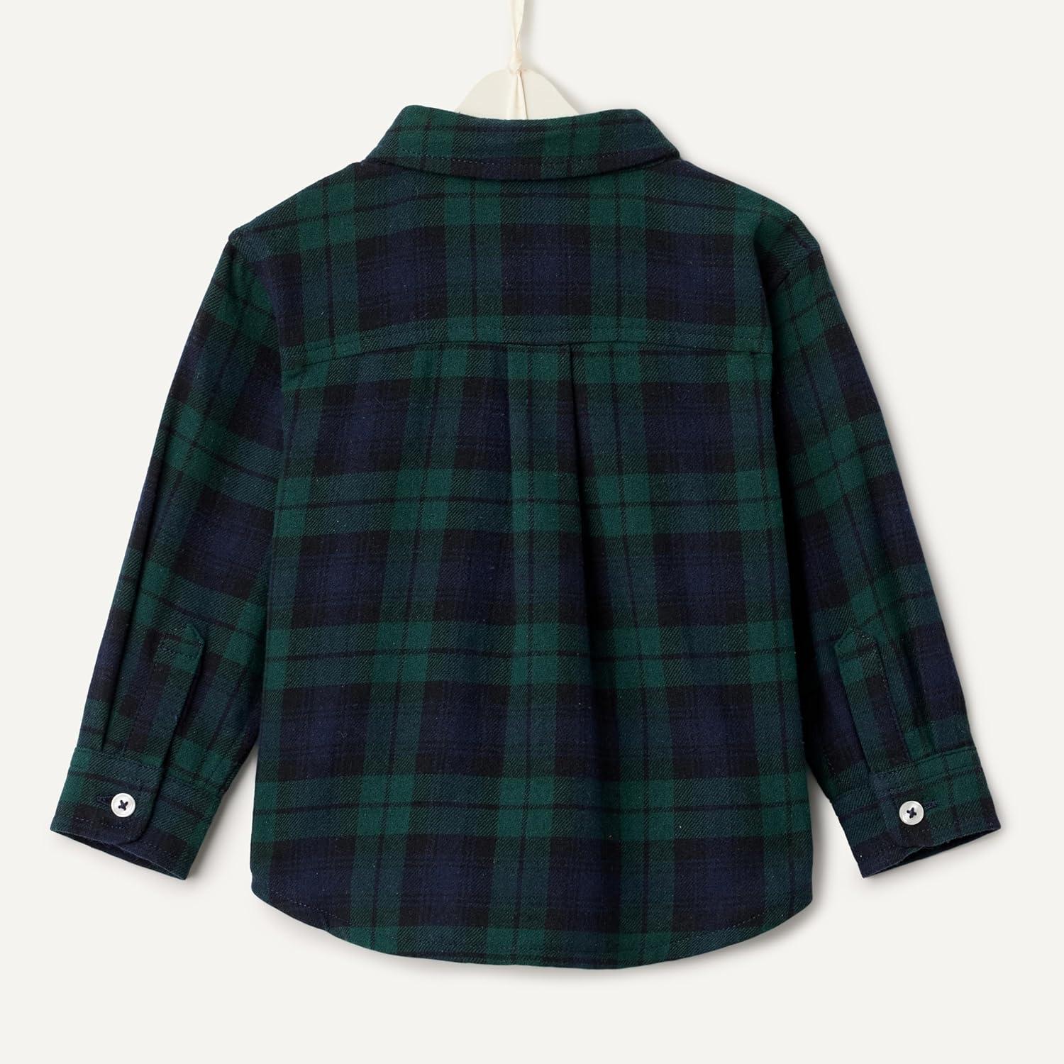 imageAmazon Essentials x Sofia Grainge Unisex Toddlers and Babies Button Down Plaid Flannel ShirtDark Emerald Green Deep Blue Plaid