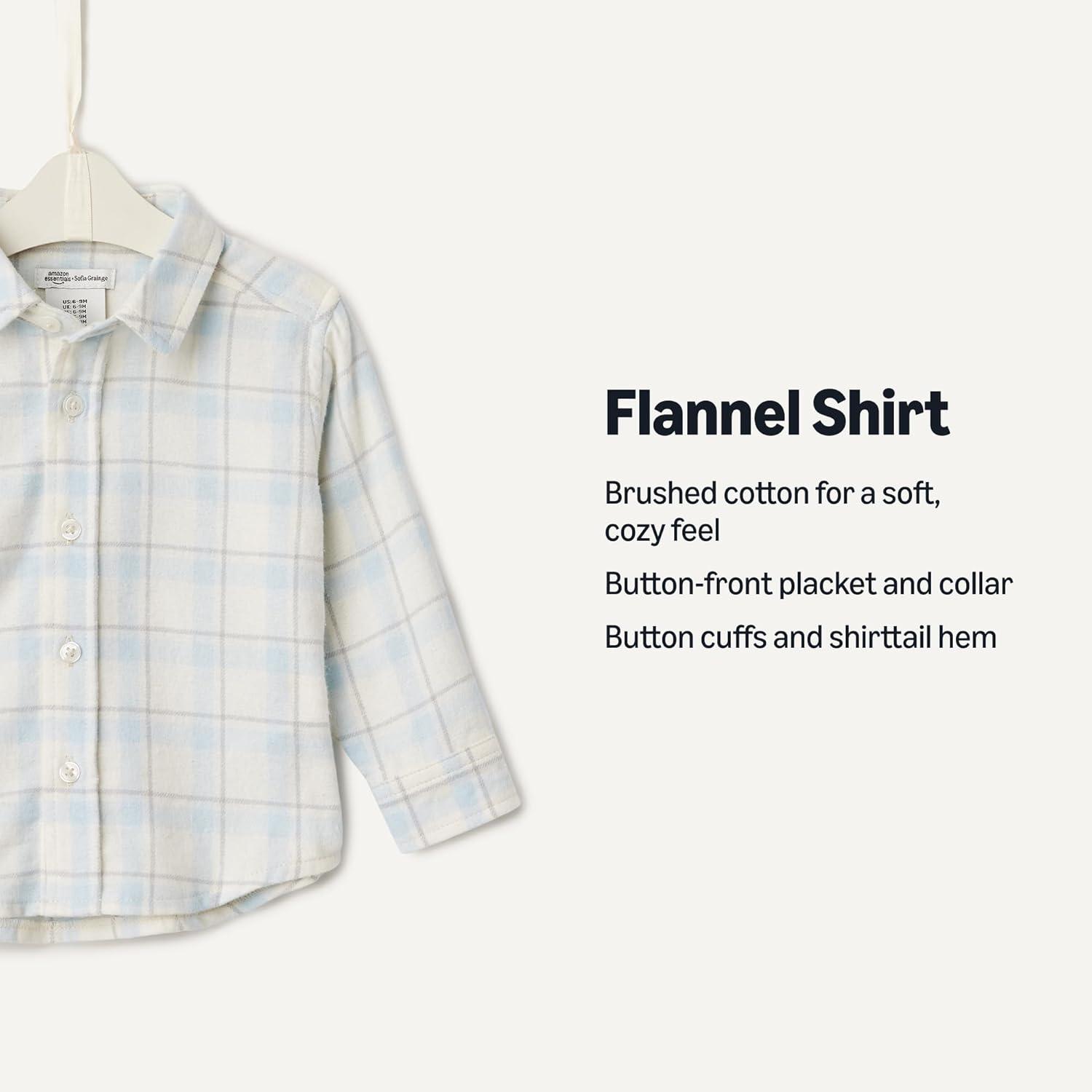 imageAmazon Essentials x Sofia Grainge Unisex Toddlers and Babies Button Down Plaid Flannel ShirtIvory Light Blue Simple Plaid