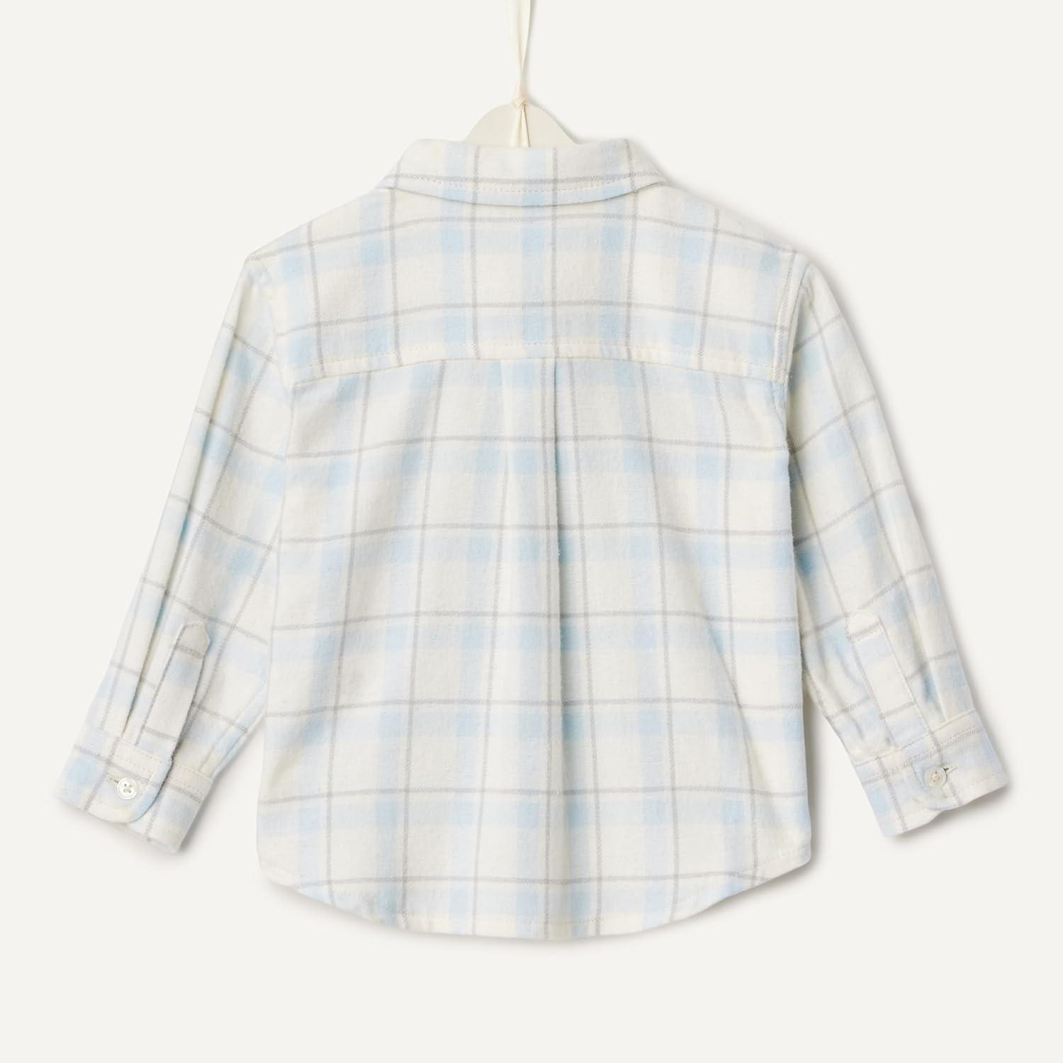 imageAmazon Essentials x Sofia Grainge Unisex Toddlers and Babies Button Down Plaid Flannel ShirtIvory Light Blue Simple Plaid