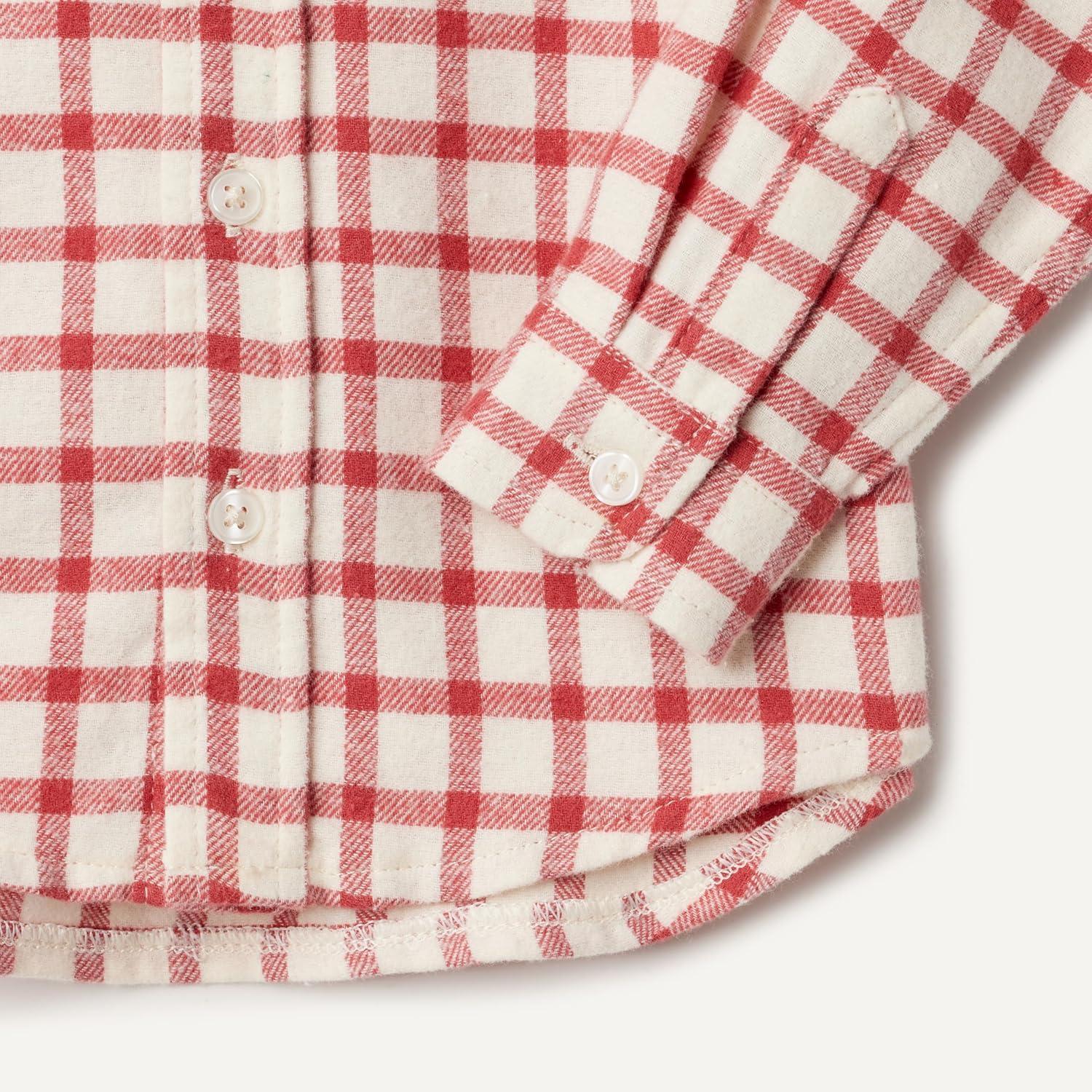 imageAmazon Essentials x Sofia Grainge Unisex Toddlers and Babies Button Down Plaid Flannel ShirtIvory Raspberry Red Windowpane