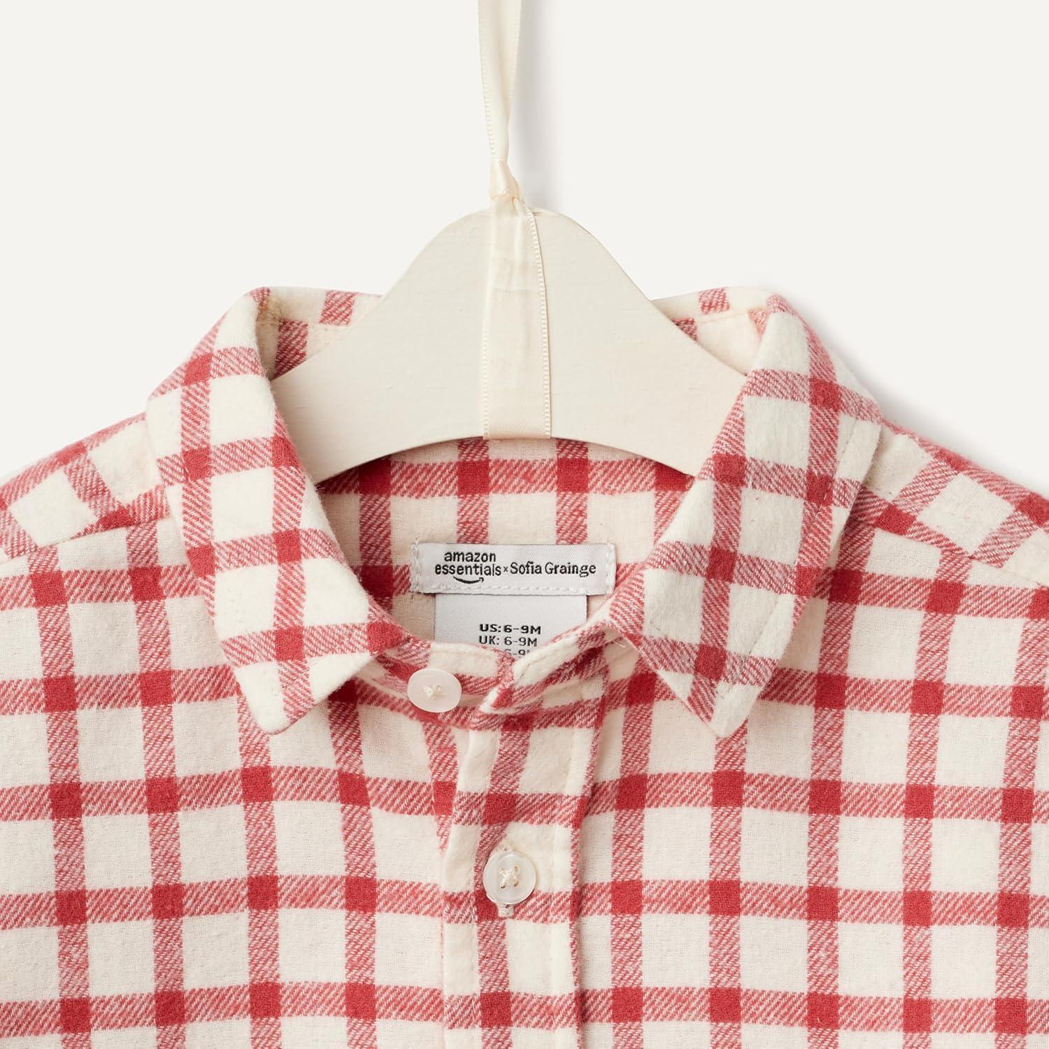 imageAmazon Essentials x Sofia Grainge Unisex Toddlers and Babies Button Down Plaid Flannel ShirtIvory Raspberry Red Windowpane