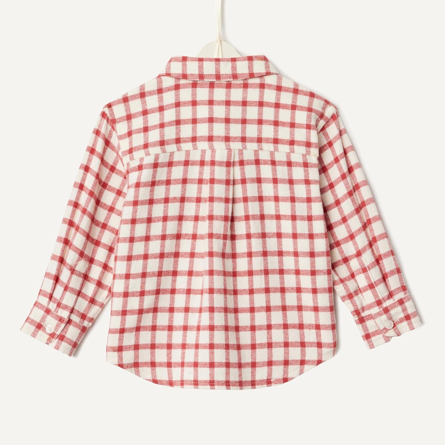 imageAmazon Essentials x Sofia Grainge Unisex Toddlers and Babies Button Down Plaid Flannel ShirtIvory Raspberry Red Windowpane