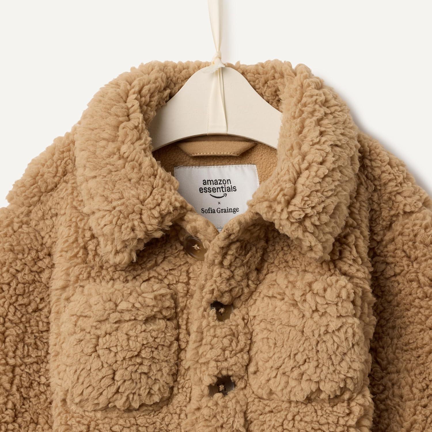 imageAmazon Essentials x Sofia Grainge Unisex Toddlers and Babies Sherpa Overshirt JacketCamel