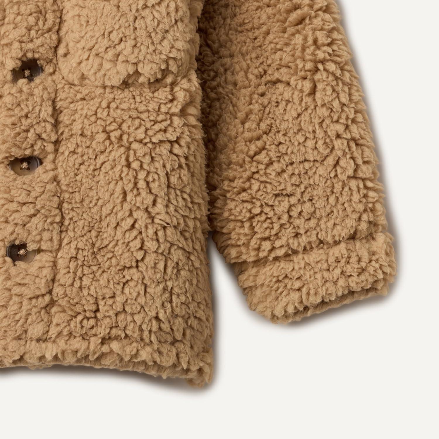 imageAmazon Essentials x Sofia Grainge Unisex Toddlers and Babies Sherpa Overshirt JacketCamel