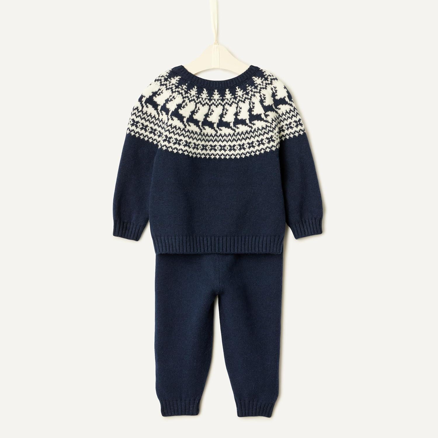 imageAmazon Essentials x Sofia Grainge Unisex Toddlers and Babies Sweater SetNavy Ivory Scenic Fair Isle