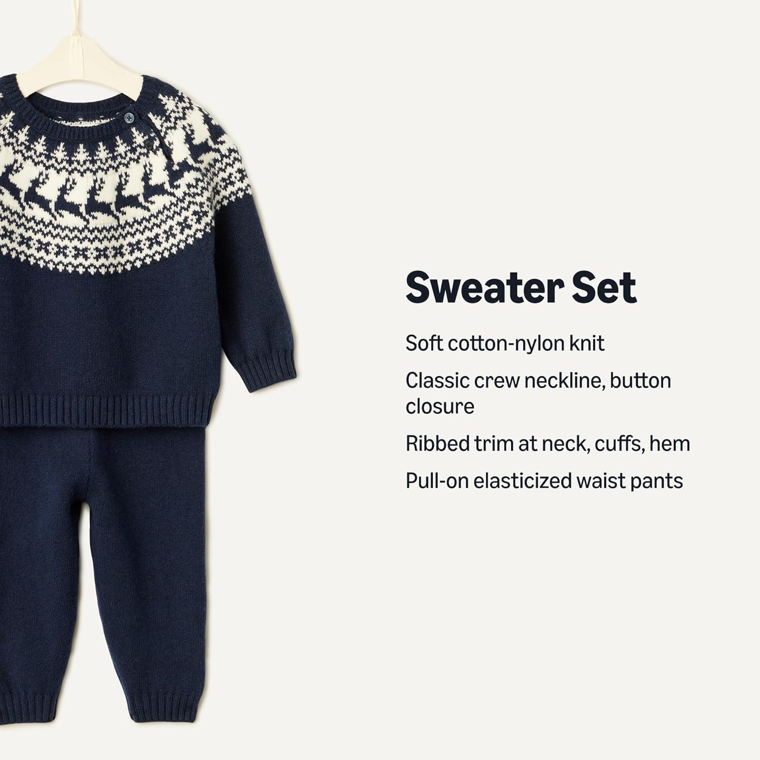 imageAmazon Essentials x Sofia Grainge Unisex Toddlers and Babies Sweater SetNavy Ivory Scenic Fair Isle