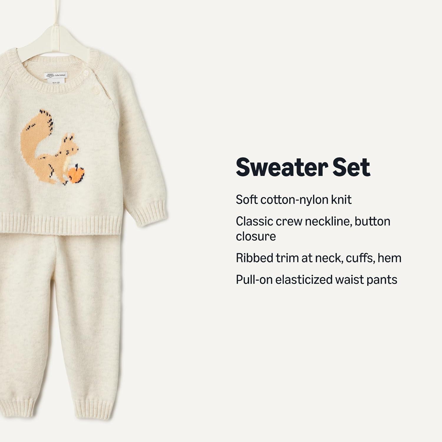 imageAmazon Essentials x Sofia Grainge Unisex Toddlers and Babies Sweater SetOatmeal Heather Squirrel