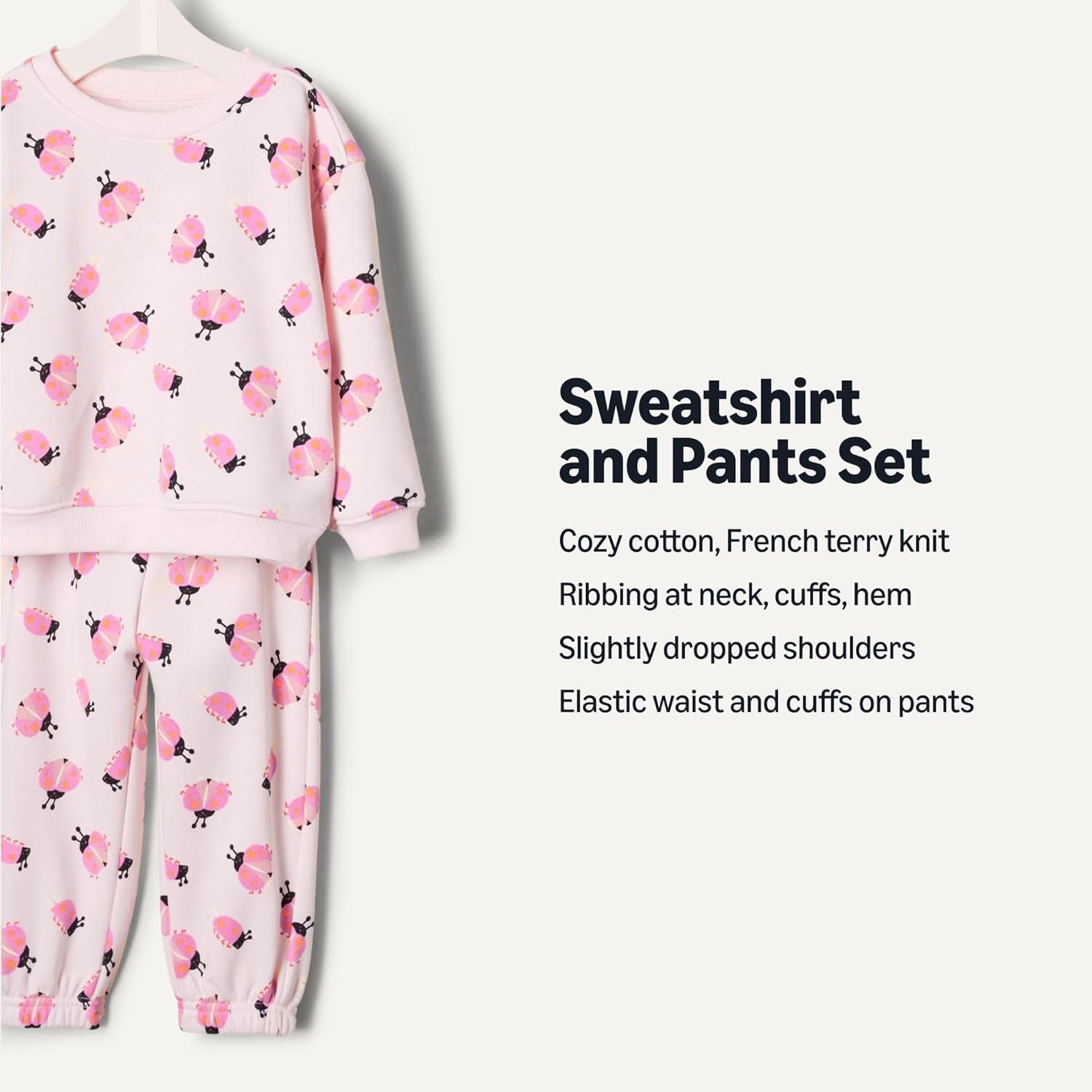 imageAmazon Essentials x Sofia Grainge Unisex Toddlers and Babies Sweatshirt ampamp Sweatpant SetPale Pink Tossed Ladybugs