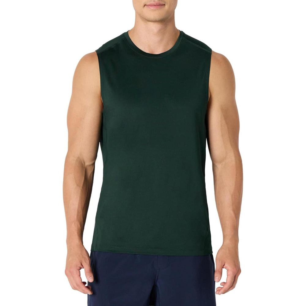 imageAmazon Essentials Mens Active Quick Dry Tech Stretch Lightweight Sleeveless Muscle Shirt MultipacksDark Green