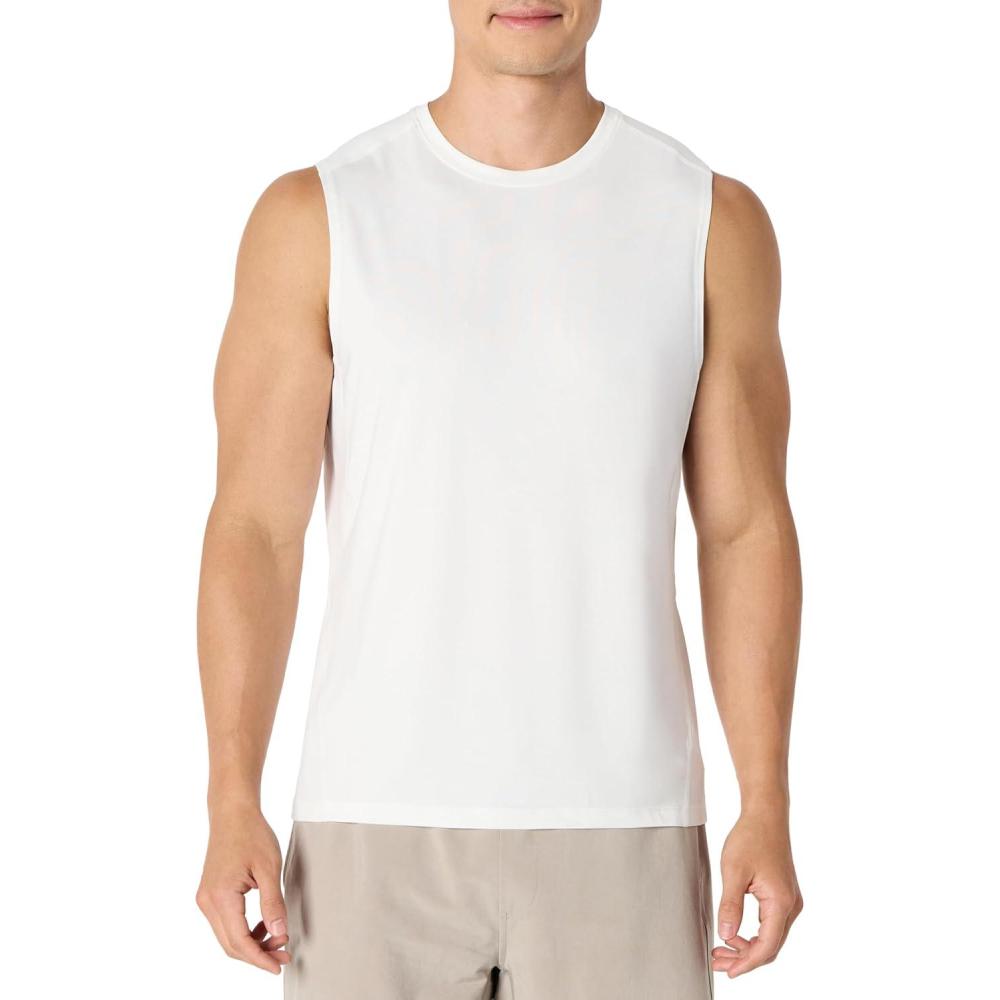 imageAmazon Essentials Mens Active Quick Dry Tech Stretch Lightweight Sleeveless Muscle Shirt MultipacksWhite