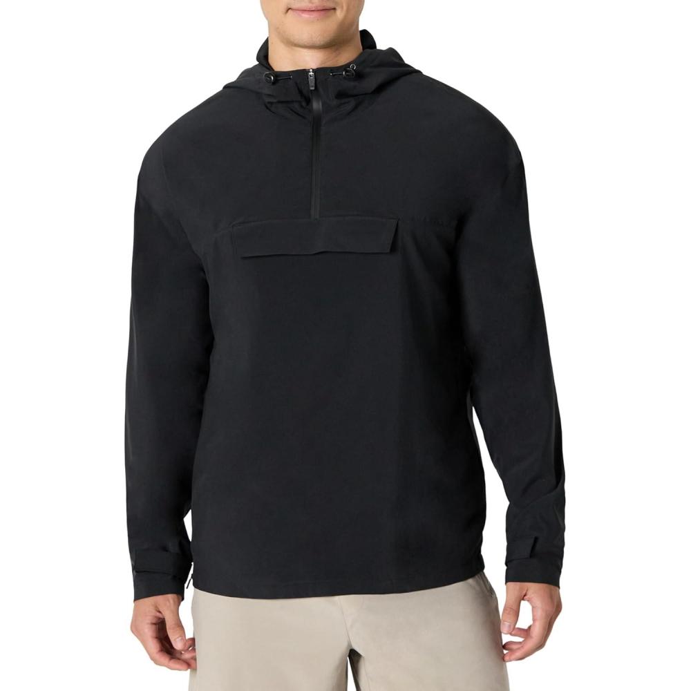 imageAmazon Essentials Mens Athletic Lightweight Stretch Woven Colorblock Anorak Hiking Running JacketBlack