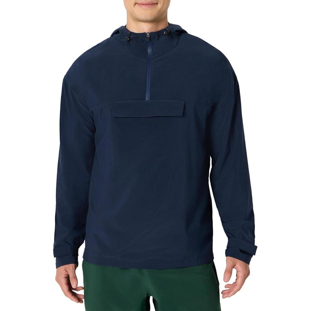 imageAmazon Essentials Mens Athletic Lightweight Stretch Woven Colorblock Anorak Hiking Running JacketNavy