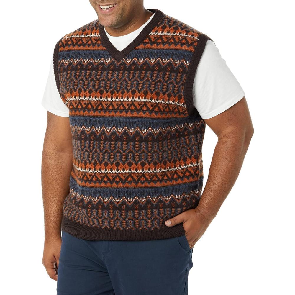 imageAmazon Essentials Mens Lambs Wool Sweater Vest Previously GoodthreadsDeep Brown Fair Isle