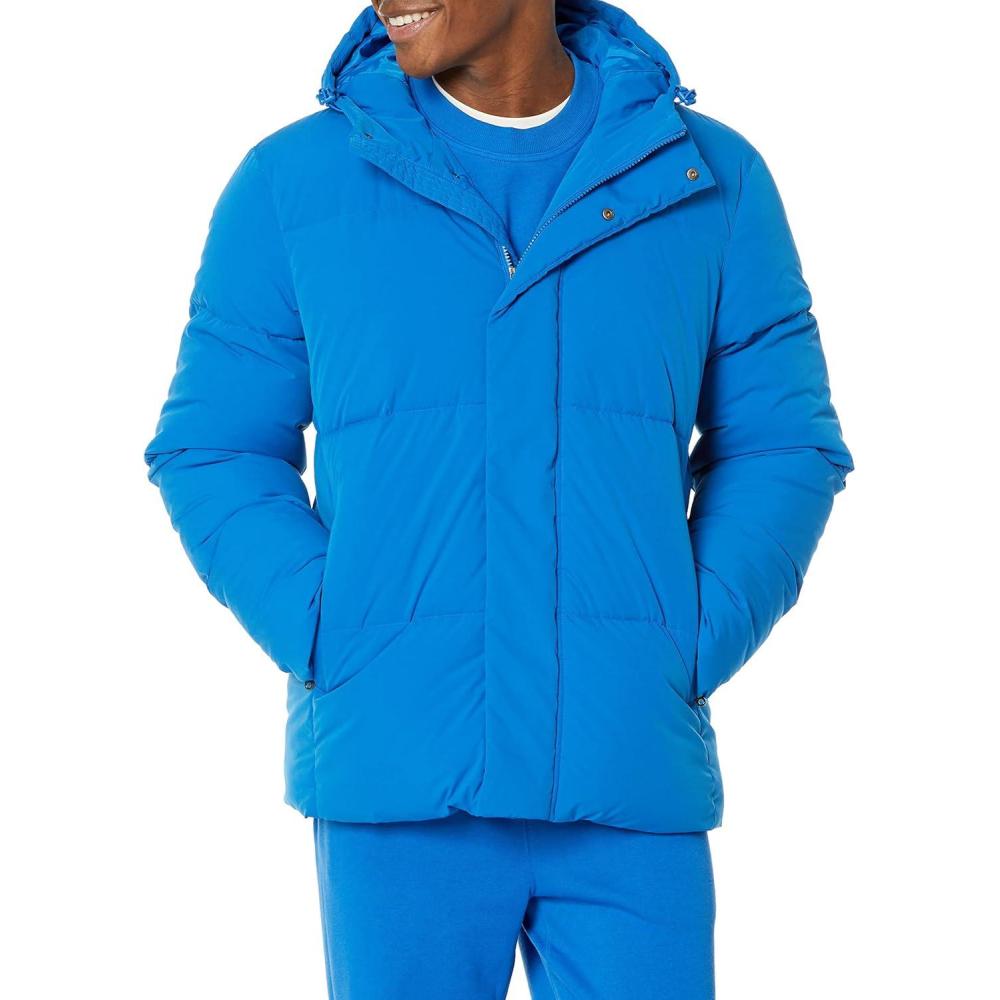 imageAmazon Essentials Mens MidLength Hooded Puffer Coat Available in Big ampamp TallBright Blue
