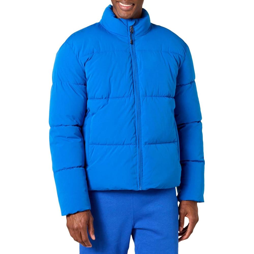 imageAmazon Essentials Mens Mock Neck Heavyweight Puffer Coat Available in Big ampamp TallBright Blue