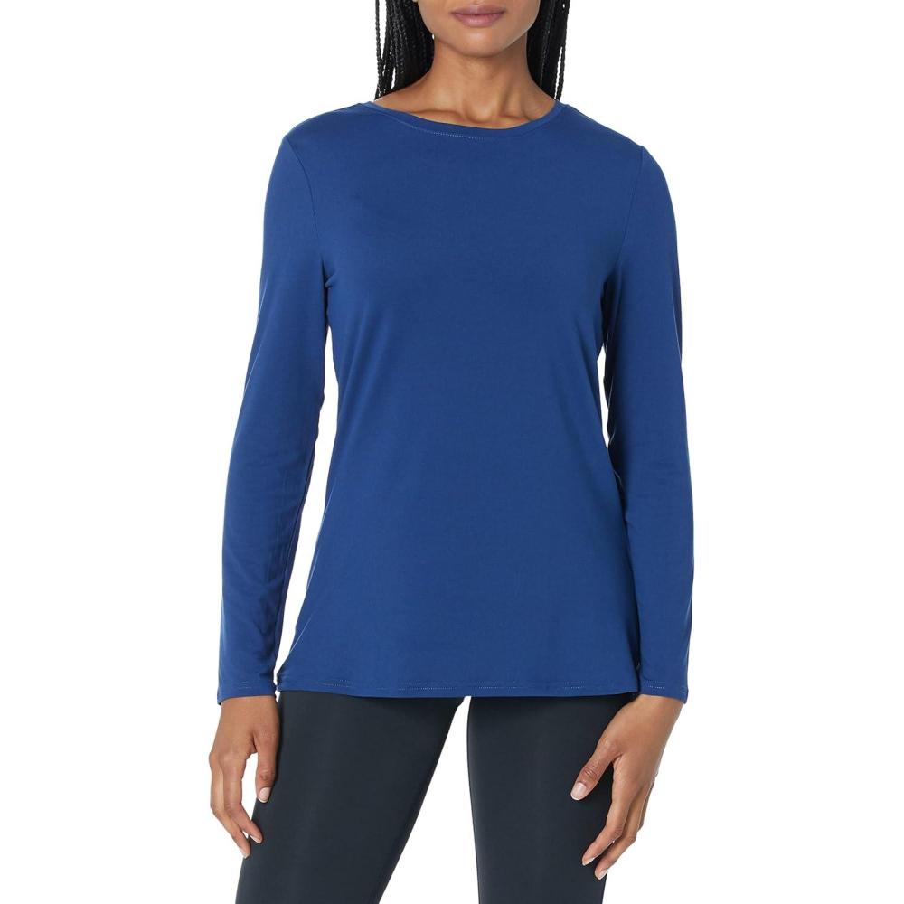 imageAmazon Essentials Womens Active Quick Dry Tech Stretch Lightweight LongSleeve TShirt Available in Plus SizeNavy
