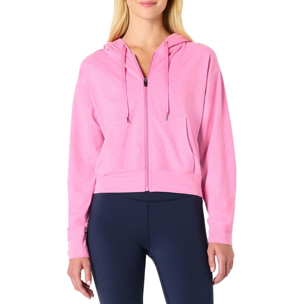 imageAmazon Essentials Womens Soft Performance Knit Cropped Jacket with HoodSpace Dye Pink