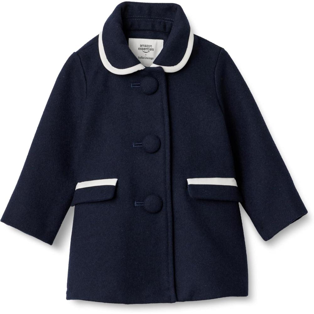 imageAmazon Essentials babygirls Wool Blend CoatNavy