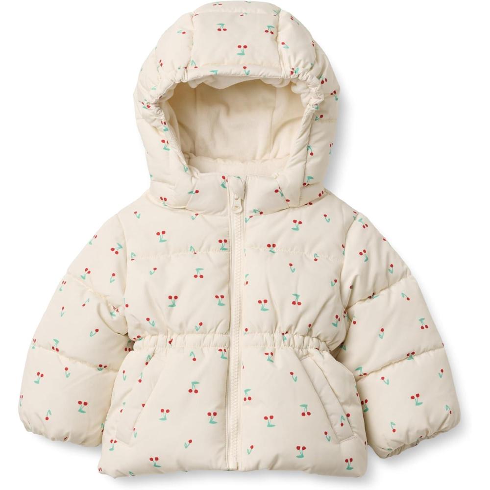 imageAmazon Essentials x Sofia Grainge Girls WaterResistant Hooded Puffer JacketIvory Cherries