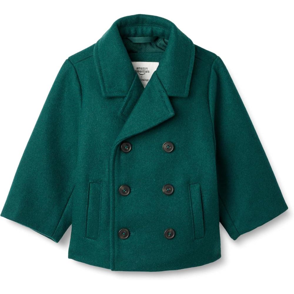 imageAmazon Essentials x Sofia Grainge Toddlers and Baby Boys Wool Blend Double Breasted CoatDark Green