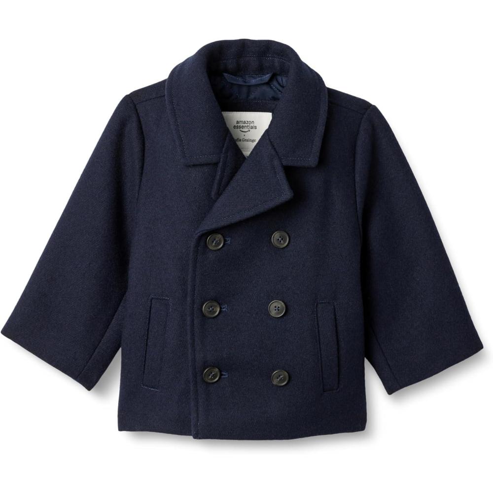 imageAmazon Essentials x Sofia Grainge Toddlers and Baby Boys Wool Blend Double Breasted CoatNavy