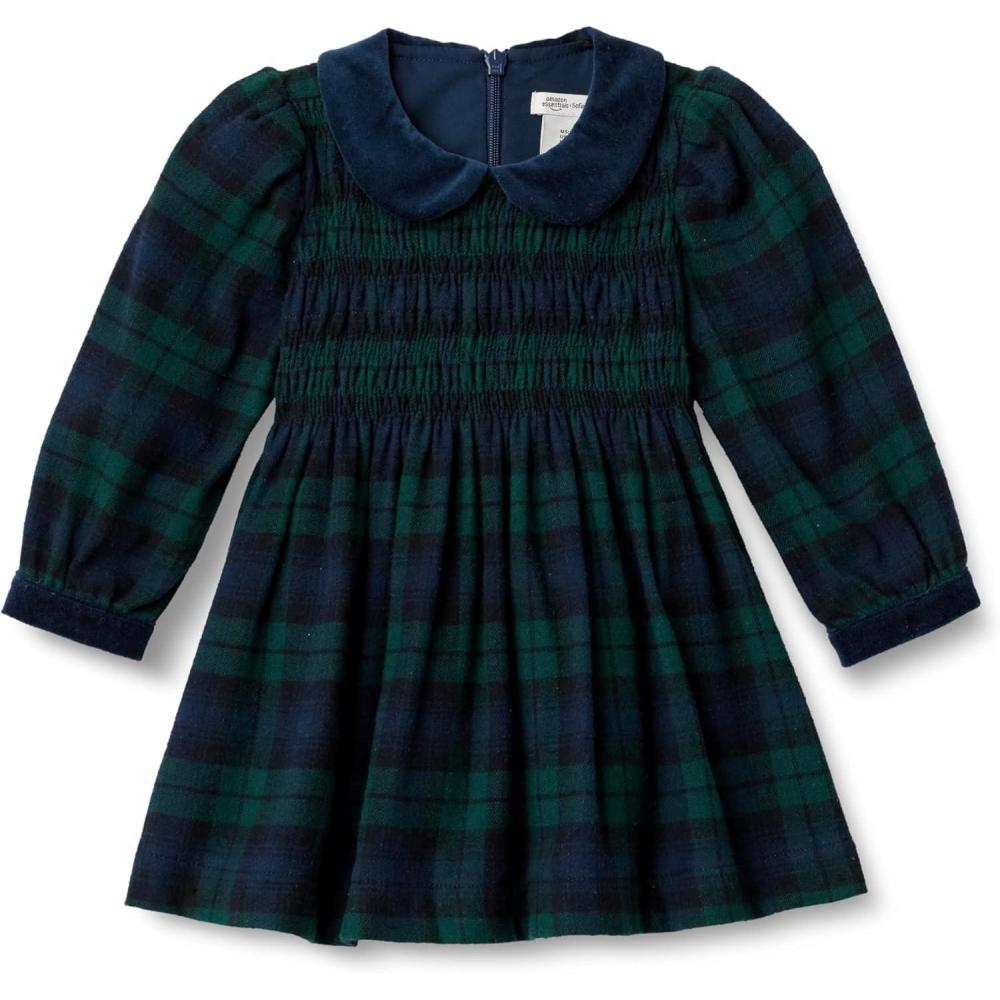 imageAmazon Essentials x Sofia Grainge Toddlers and Baby Girls Long Sleeve Flannel DressDark Emerald Green Deep Blue Plaid