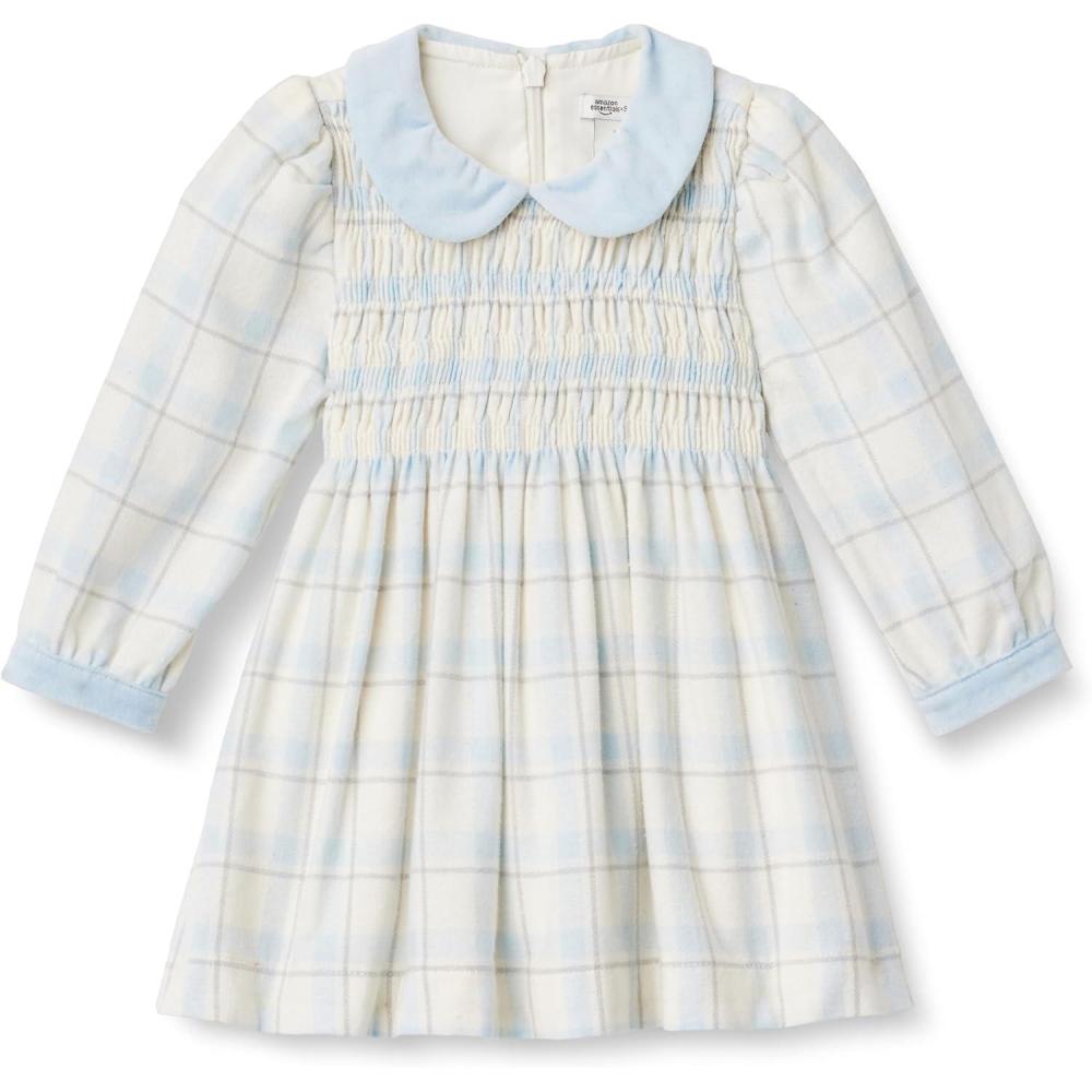 imageAmazon Essentials x Sofia Grainge Toddlers and Baby Girls Long Sleeve Flannel DressIvory Light Blue Simple Plaid