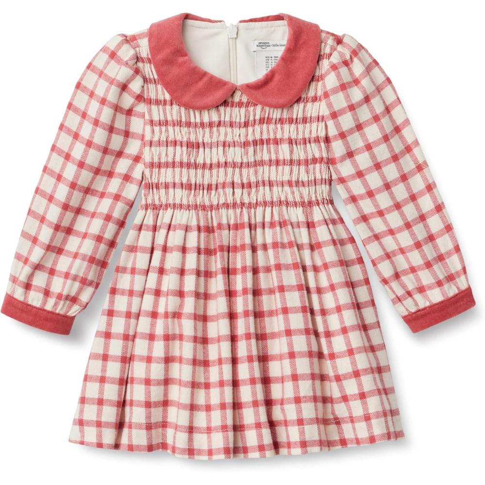 imageAmazon Essentials x Sofia Grainge Toddlers and Baby Girls Long Sleeve Flannel DressIvory Raspberry Red Windowpane