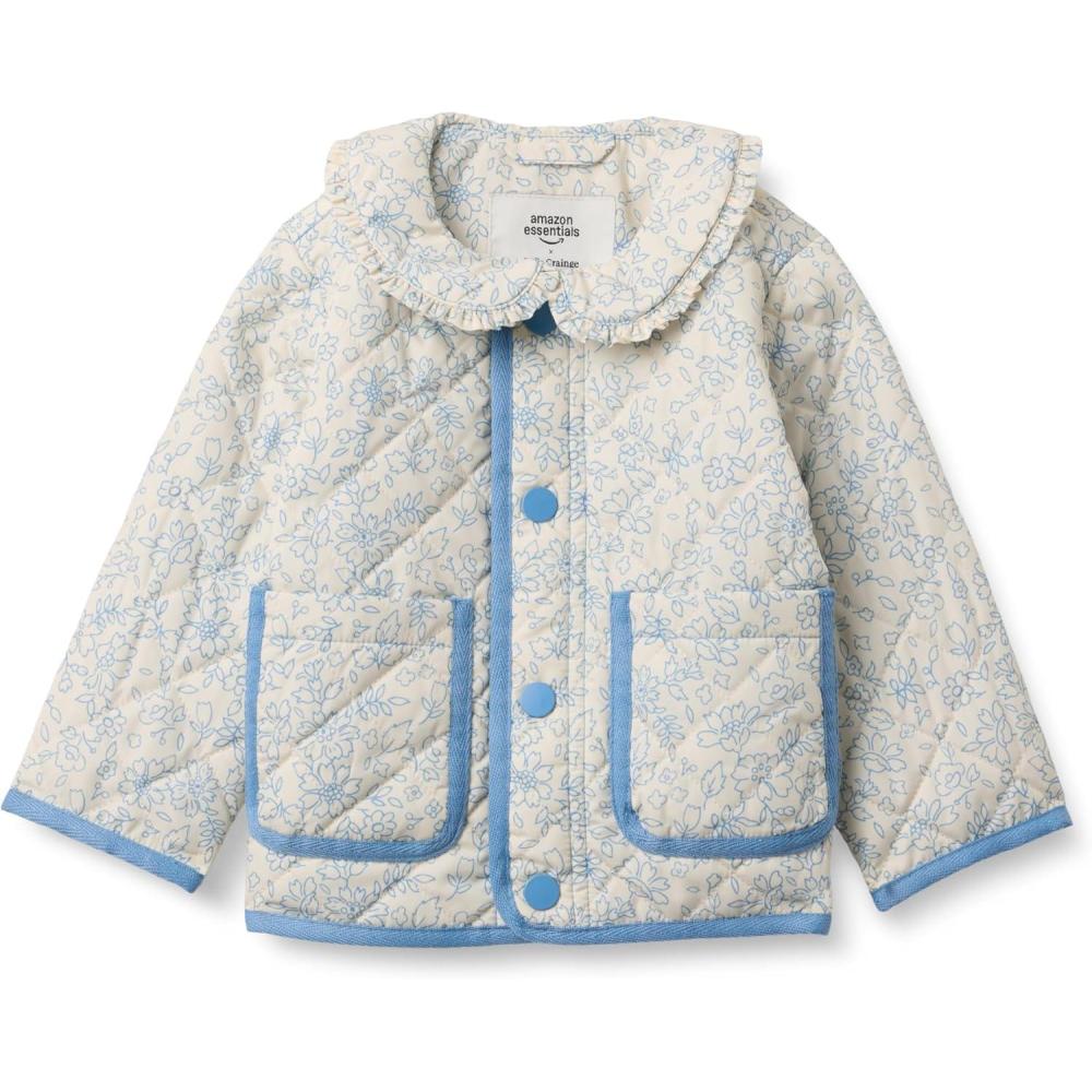 imageAmazon Essentials x Sofia Grainge Toddlers and Baby Girls Midweight Field Jacket with RuffleIvory Blue Outlined Blooms