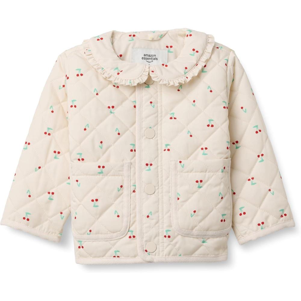 imageAmazon Essentials x Sofia Grainge Toddlers and Baby Girls Midweight Field Jacket with RuffleIvory Cherries
