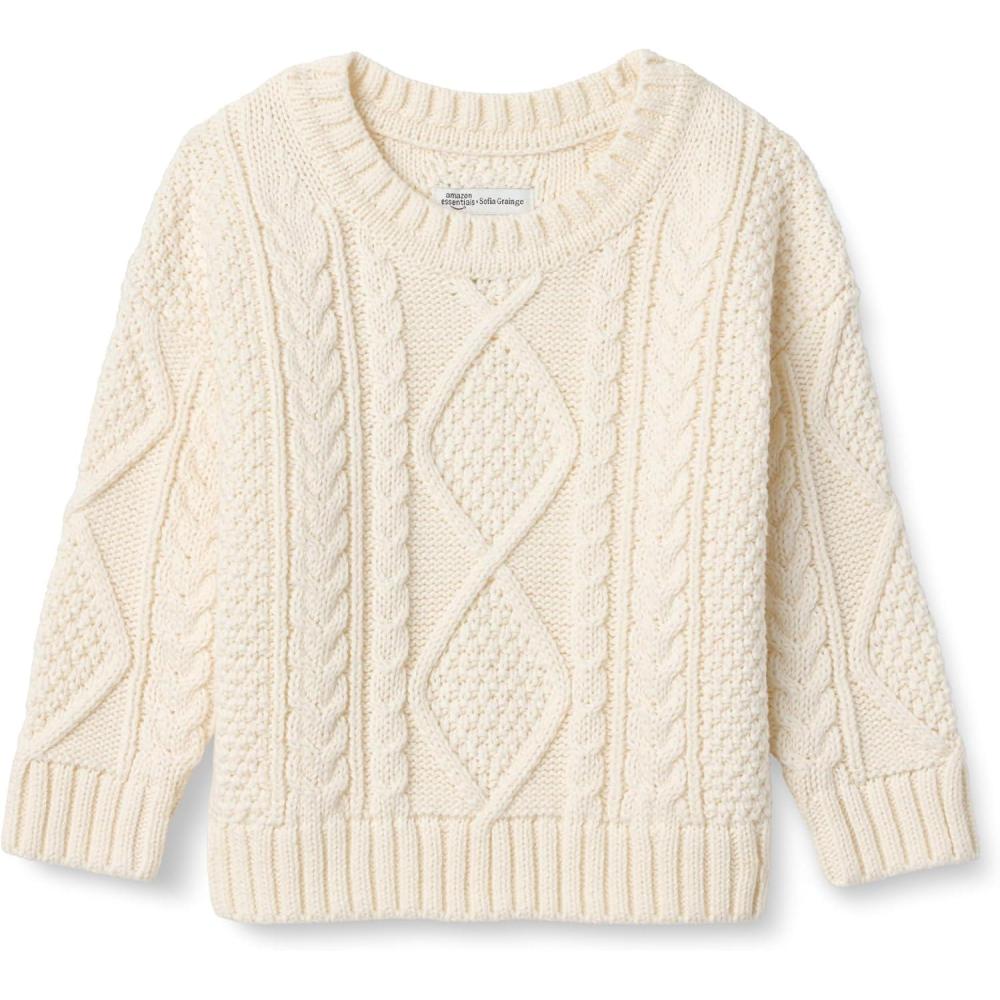 imageAmazon Essentials x Sofia Grainge Unisex Babies Toddlers and Kids Cable Crewneck SweaterIvory