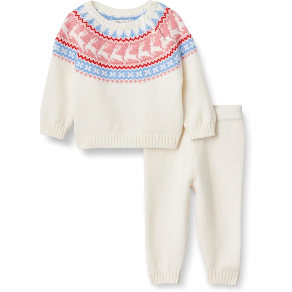 imageAmazon Essentials x Sofia Grainge Unisex Toddlers and Babies Sweater SetIvory Blush Scenic Fair Isle