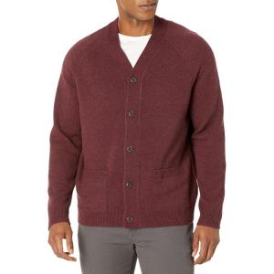 imageAmazon Essentials Mens Lambs Wool VNeck Cardigan Sweater with Pockets Previously GoodthreadsBurgundy