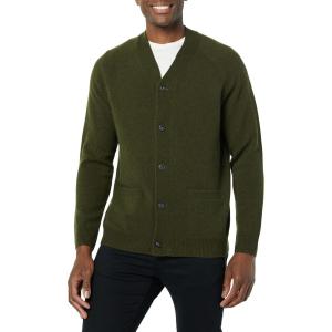 imageAmazon Essentials Mens Lambs Wool VNeck Cardigan Sweater with Pockets Previously GoodthreadsDark Olive
