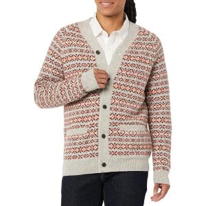 imageAmazon Essentials Mens Lambs Wool VNeck Cardigan Sweater with Pockets Previously GoodthreadsOatmeal Fair Isle