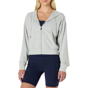 imageAmazon Essentials Womens Soft Performance Knit Cropped Jacket with HoodSpace Dye Dove