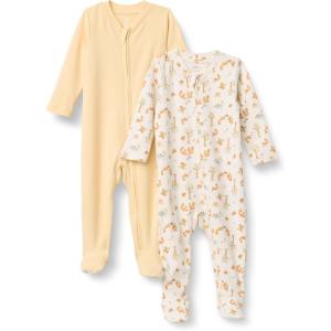 imageAmazon Essentials x Sofia Grainge Unisex Babies Cotton Footed Sleep and Play Bodysuit Pack of 2Pale YellowSquirrel Picnic