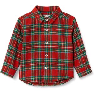 imageAmazon Essentials x Sofia Grainge Unisex Toddlers and Babies Button Down Plaid Flannel ShirtCherry Red Festive Plaid