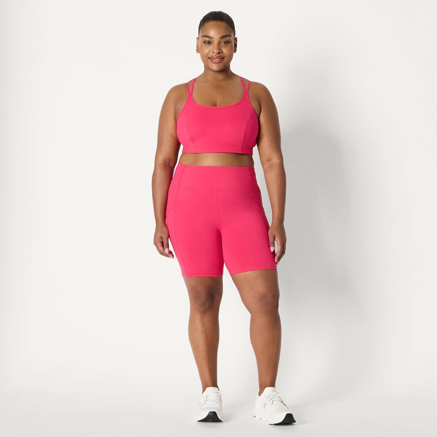 imageAmazon Essentials Womens Active Total Train High Waist 7quot Gym Workout Biker Shorts with PocketsHot Pink