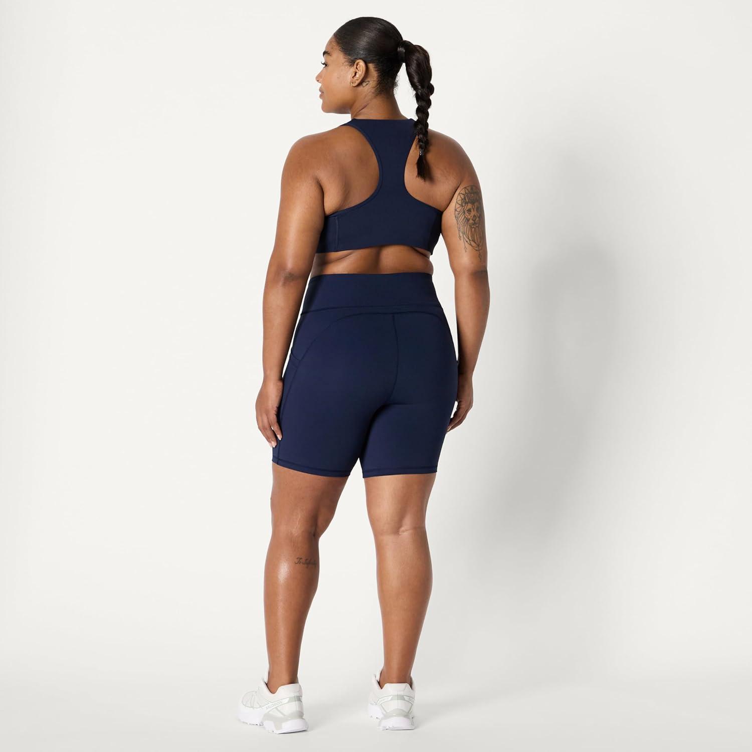 imageAmazon Essentials Womens Active Total Train High Waist 7quot Gym Workout Biker Shorts with PocketsNavy