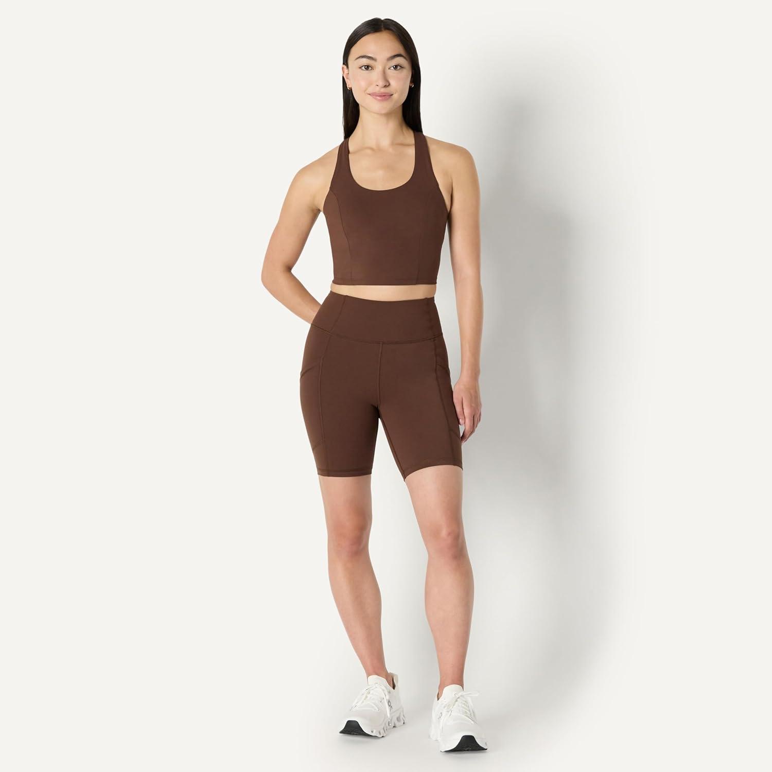 imageAmazon Essentials Womens Active Total Train High Waist 7quot Gym Workout Biker Shorts with PocketsRich Hazel