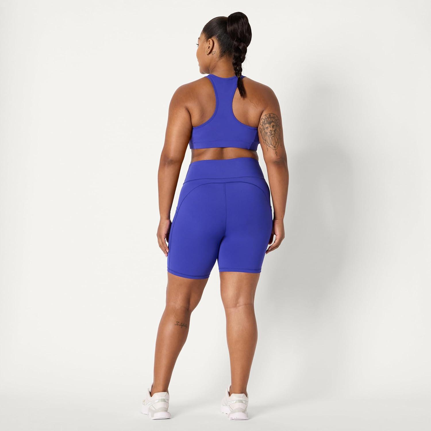 imageAmazon Essentials Womens Active Total Train High Waist 7quot Gym Workout Biker Shorts with PocketsRoyal Blue