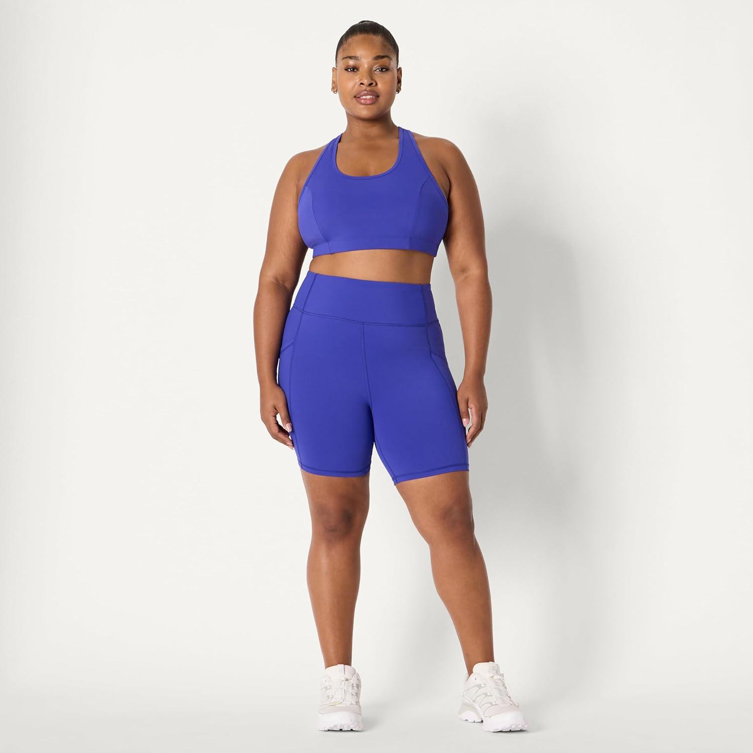 imageAmazon Essentials Womens Active Total Train High Waist 7quot Gym Workout Biker Shorts with PocketsRoyal Blue