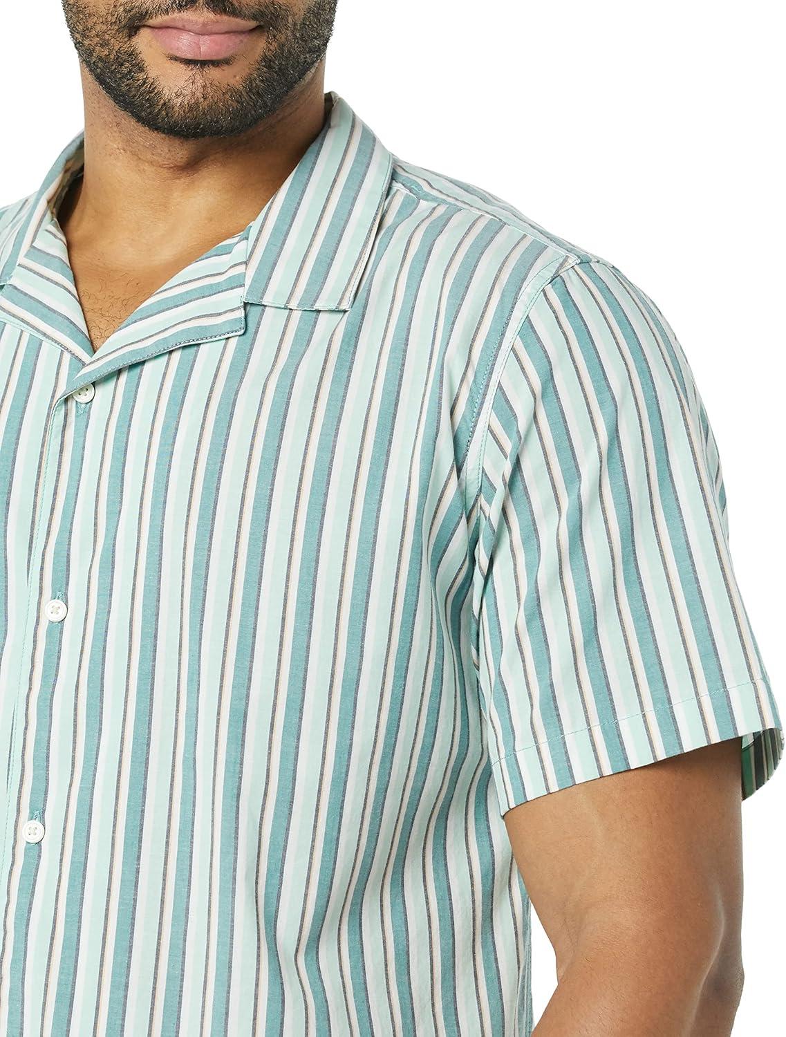 imageAmazon Essentials Mens Vacation Cotton Resort Shirt SlimFit Short SleeveMulticolor Stripe