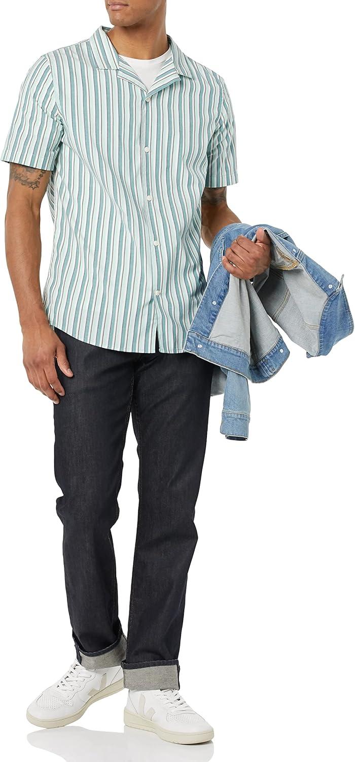 imageAmazon Essentials Mens Vacation Cotton Resort Shirt SlimFit Short SleeveMulticolor Stripe