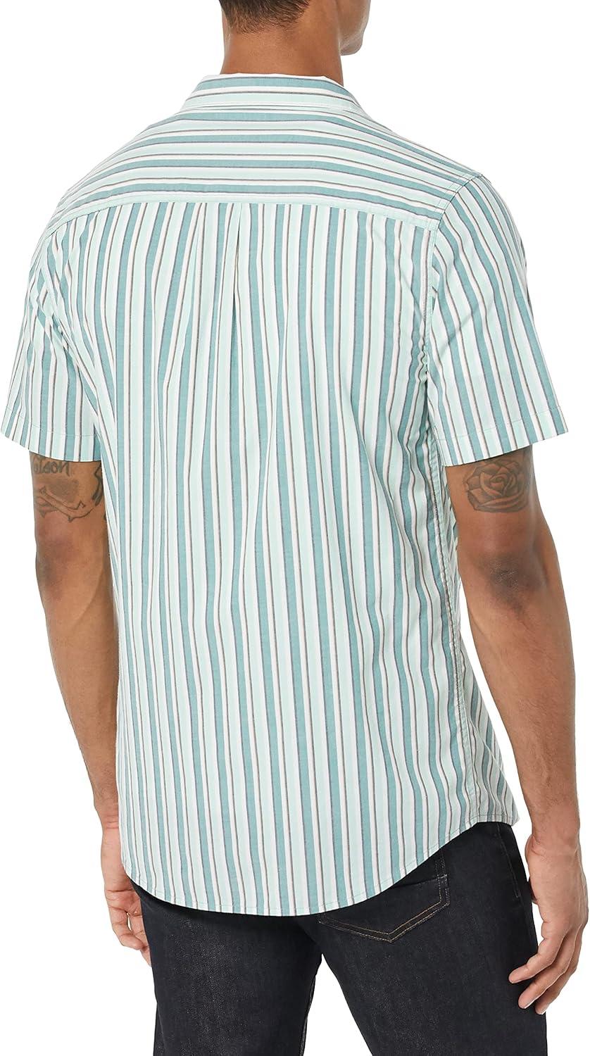 imageAmazon Essentials Mens Vacation Cotton Resort Shirt SlimFit Short SleeveMulticolor Stripe