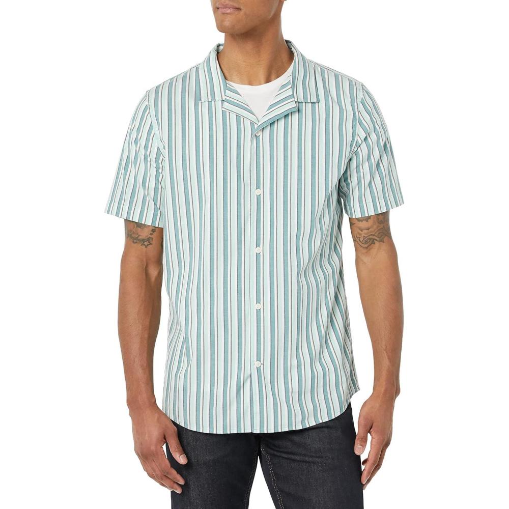 imageAmazon Essentials Mens Vacation Cotton Resort Shirt SlimFit Short SleeveMulticolor Stripe