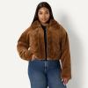 imageAmazon Essentials Demis Pick Womens OversizedFit Cropped Faux Fur Jacket with CollarBrown