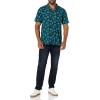 imageAmazon Essentials Mens Vacation Cotton Resort Shirt SlimFit Short SleeveNavy Teal Green Palm Leaf Print