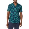 imageAmazon Essentials Mens Vacation Cotton Resort Shirt SlimFit Short SleeveNavy Teal Green Palm Leaf Print